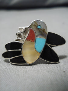 Stunning Ella Gia Zuni Native American Hummingbird Turquoise Inlay Ring-Nativo Arts