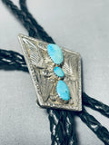 Stunning Vintage Native American Navajo 3 Blue Gem Turquoise Sterling Silver Bolo-Nativo Arts