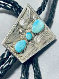 Stunning Vintage Native American Navajo 3 Blue Gem Turquoise Sterling Silver Bolo-Nativo Arts