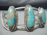 Stunning Vintage Native American Navajo #8 Turquoise Sterling Silver Leaf Bracelet-Nativo Arts