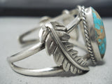 Stunning Vintage Native American Navajo #8 Turquoise Sterling Silver Leaf Bracelet-Nativo Arts