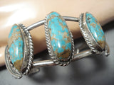 Stunning Vintage Native American Navajo #8 Turquoise Sterling Silver Leaf Bracelet-Nativo Arts