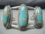 Stunning Vintage Native American Navajo #8 Turquoise Sterling Silver Leaf Bracelet-Nativo Arts