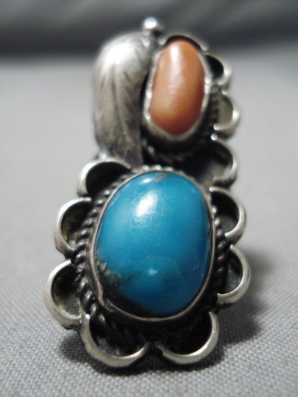 Stunning Vintage Native American Navajo Bisbee Turquoise Sterling Silver Ring Old-Nativo Arts