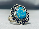 Stunning Vintage Native American Navajo Blue Gem Turquoise Sterling Silver Ring-Nativo Arts
