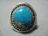 Stunning Vintage Native American Navajo Blue Gem Turquoise Sterling Silver Ring Old-Nativo Arts