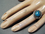 Stunning Vintage Native American Navajo Blue Gem Turquoise Sterling Silver Ring Old-Nativo Arts