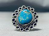 Stunning Vintage Native American Navajo Blue Gem Turquoise Sterling Silver Ring-Nativo Arts