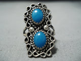 Stunning Vintage Native American Navajo Blue Gem Turquoise Sterling Silver Swirl Ring Old-Nativo Arts