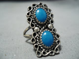 Stunning Vintage Native American Navajo Blue Gem Turquoise Sterling Silver Swirl Ring Old-Nativo Arts