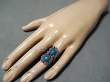 Stunning Vintage Native American Navajo Blue Gem Turquoise Sterling Silver Swirl Ring Old-Nativo Arts