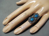 Stunning Vintage Native American Navajo Blue Gem Turquoise Sterling Silver Swirl Ring Old-Nativo Arts