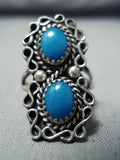 Stunning Vintage Native American Navajo Blue Gem Turquoise Sterling Silver Swirl Ring Old-Nativo Arts