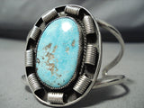 Stunning Vintage Native American Navajo Carico Lake Turquoise Sterling Silver Coil Bracelet Old-Nativo Arts