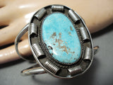 Stunning Vintage Native American Navajo Carico Lake Turquoise Sterling Silver Coil Bracelet Old-Nativo Arts