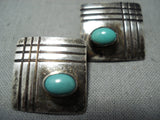 Stunning Vintage Native American Navajo Carved Sterling Silver Turquoise Earrings-Nativo Arts