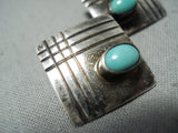 Stunning Vintage Native American Navajo Carved Sterling Silver Turquoise Earrings-Nativo Arts