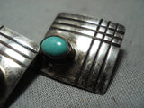 Stunning Vintage Native American Navajo Carved Sterling Silver Turquoise Earrings-Nativo Arts