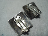 Stunning Vintage Native American Navajo Carved Sterling Silver Turquoise Earrings-Nativo Arts
