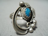 Stunning Vintage Native American Navajo Deep Blue Turquoise Sterling Silver Ring Old-Nativo Arts