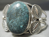 Stunning Vintage Native American Navajo Domed Spiderweb Turquoise Sterling Silver Bracelet-Nativo Arts