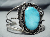 Stunning Vintage Native American Navajo Kingman Turquoise Sterling Silver Bracelet Old-Nativo Arts