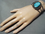 Stunning Vintage Native American Navajo Kingman Turquoise Sterling Silver Bracelet Old-Nativo Arts