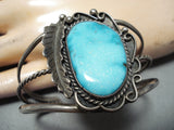Stunning Vintage Native American Navajo Kingman Turquoise Sterling Silver Bracelet Old-Nativo Arts