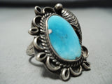 Stunning Vintage Native American Navajo Kingman Turquoise Sterling Silver Ring-Nativo Arts