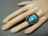 Stunning Vintage Native American Navajo Kingman Turquoise Sterling Silver Ring-Nativo Arts