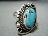 Stunning Vintage Native American Navajo Old Kingman Turquoise Sterling Sivler Ring-Nativo Arts