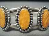 Stunning Vintage Native American Navajo Orange Shell Sterling Silver Bracelet-Nativo Arts