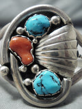 Stunning Vintage Native American Navajo Sleeping Beauty Turquoise Coral Sterling Silver Bracelet-Nativo Arts