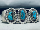 Stunning Vintage Native American Navajo Triple Turquoise Sterling Silver Bracelet-Nativo Arts