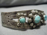 Stunning Vintage Native American Navajo Turquoise Star Borders Sterling Silver Bracelet-Nativo Arts