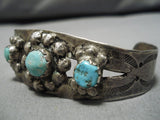 Stunning Vintage Native American Navajo Turquoise Star Borders Sterling Silver Bracelet-Nativo Arts