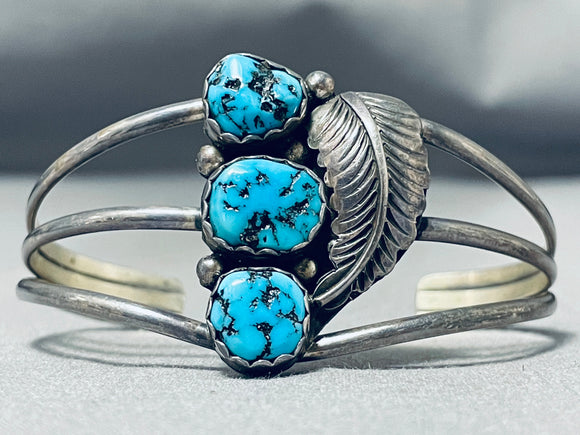 Stunning Vintage Native American Zuni 3 Sleeping Beauty Turquoise Sterling Silver Bracelet-Nativo Arts