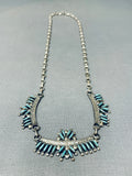 Stunning Vintage Native American Zuni Blue Gem Turquoise Sterling Silver Necklace-Nativo Arts