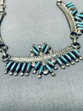 Stunning Vintage Native American Zuni Blue Gem Turquoise Sterling Silver Necklace-Nativo Arts