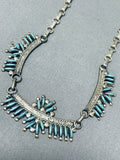 Stunning Vintage Native American Zuni Blue Gem Turquoise Sterling Silver Necklace-Nativo Arts