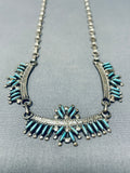 Stunning Vintage Native American Zuni Blue Gem Turquoise Sterling Silver Necklace-Nativo Arts