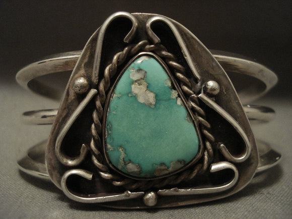 Stunning Vintage Navajo Cerrillos Turquoise 'Swirl Love' Native American Jewelry Silver Bracelet-Nativo Arts