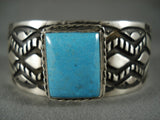 Stunning Vintage Navajo 'Squared Sleeping' Turquoise Native American Jewelry Silver Bracelet-Nativo Arts