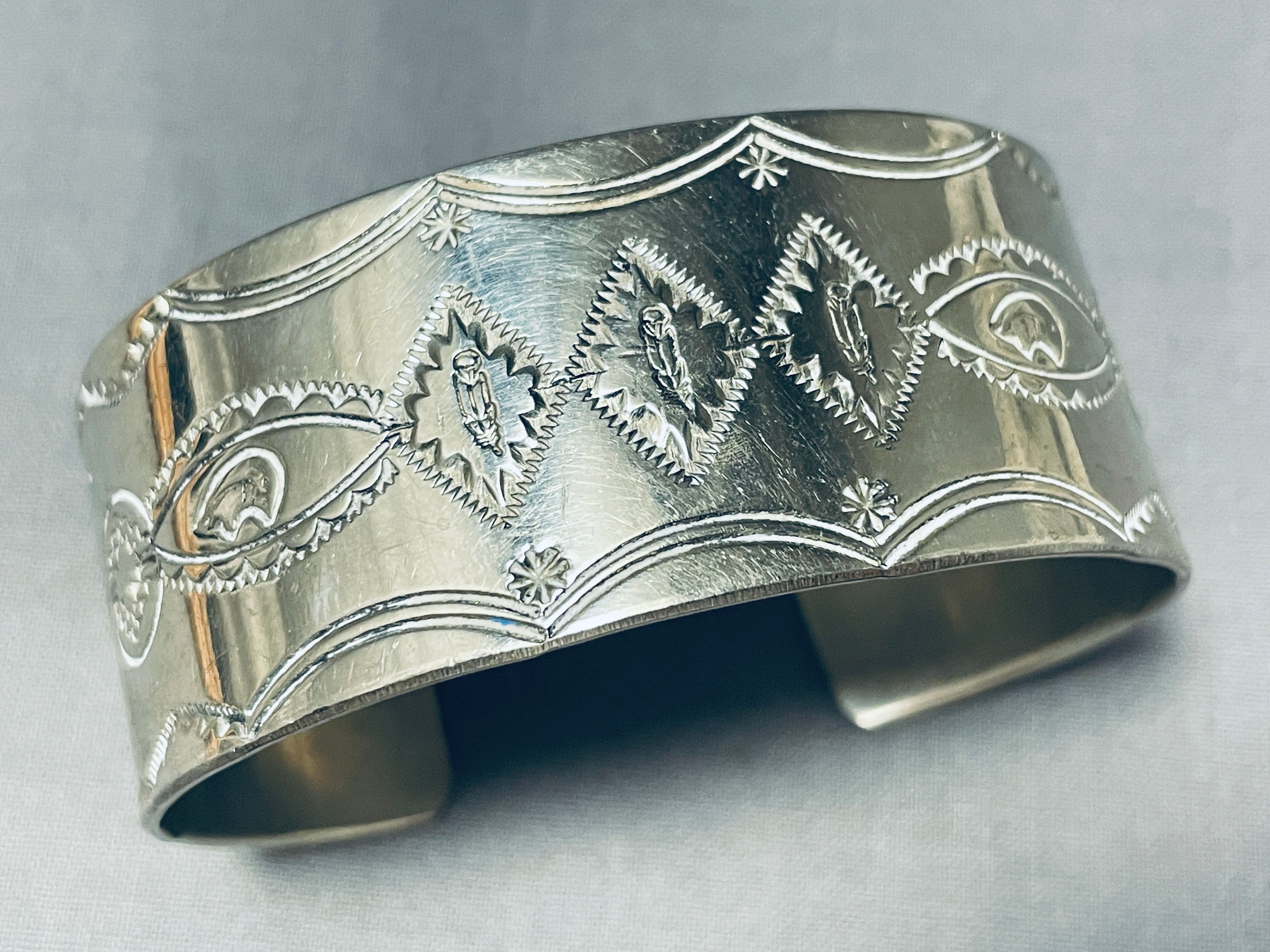 Sturdy Southwest Vintage Sterling Silver Sun Stamped Bracelet