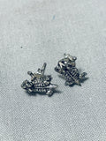 Super Intricate Native American Navajo Sterling Silver Southwestern Toad Earrings-Nativo Arts