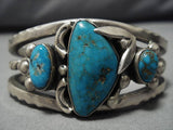 Superaltive Vintage Native American Navajo Carico Lake Turquoise Sterling Silver Bracelet Old-Nativo Arts