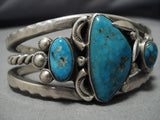 Superaltive Vintage Native American Navajo Carico Lake Turquoise Sterling Silver Bracelet Old-Nativo Arts