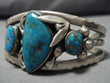 Superaltive Vintage Native American Navajo Carico Lake Turquoise Sterling Silver Bracelet Old-Nativo Arts