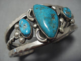 Superaltive Vintage Native American Navajo Carico Lake Turquoise Sterling Silver Bracelet Old-Nativo Arts