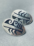 Superb Native American Hopi Sterling Silver Earrings-Nativo Arts